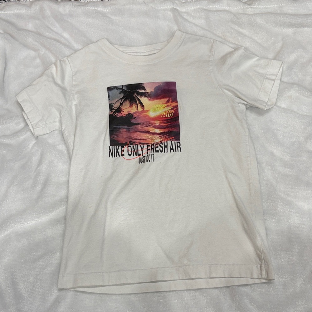 Nike White Kids Short-Sleeve Graphic Tee with Sunset Print